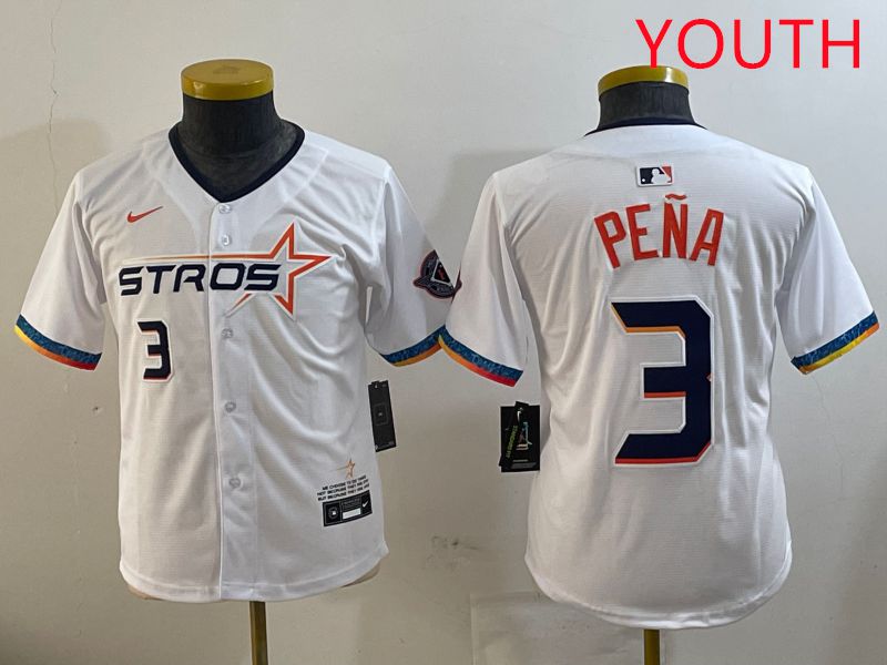 Youth Houston Astros #3 Pena White Fourth generation Joint Name 2025 Nike MLB Jersey style 1